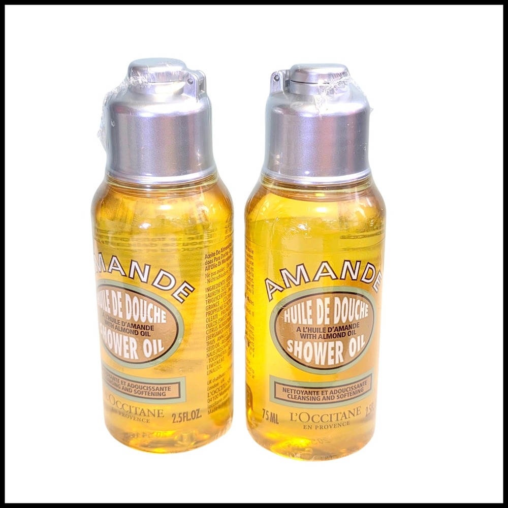 2 x L'Occitane Amande Shower Oil Almond Cleansing Softening 2.5 oz 75 ml Travel